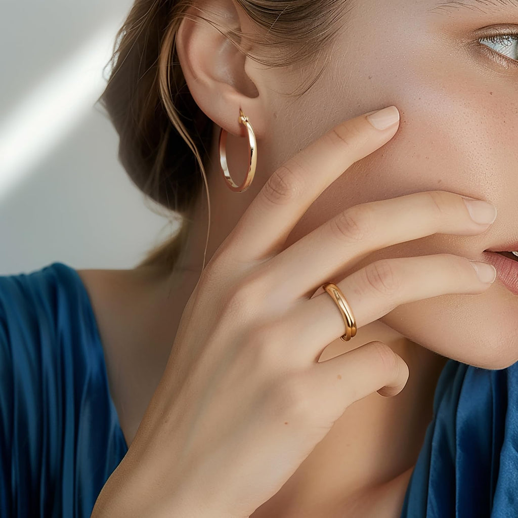 Aidomiya 14K Gold Hoop Earrings for Women 14K Gold Earrings for Women Gold Hoop Earring for Womens Hoops Understated Elegance with Smooth Lines Hoops Earring for Womens 20/25/30/40mm (30mm)