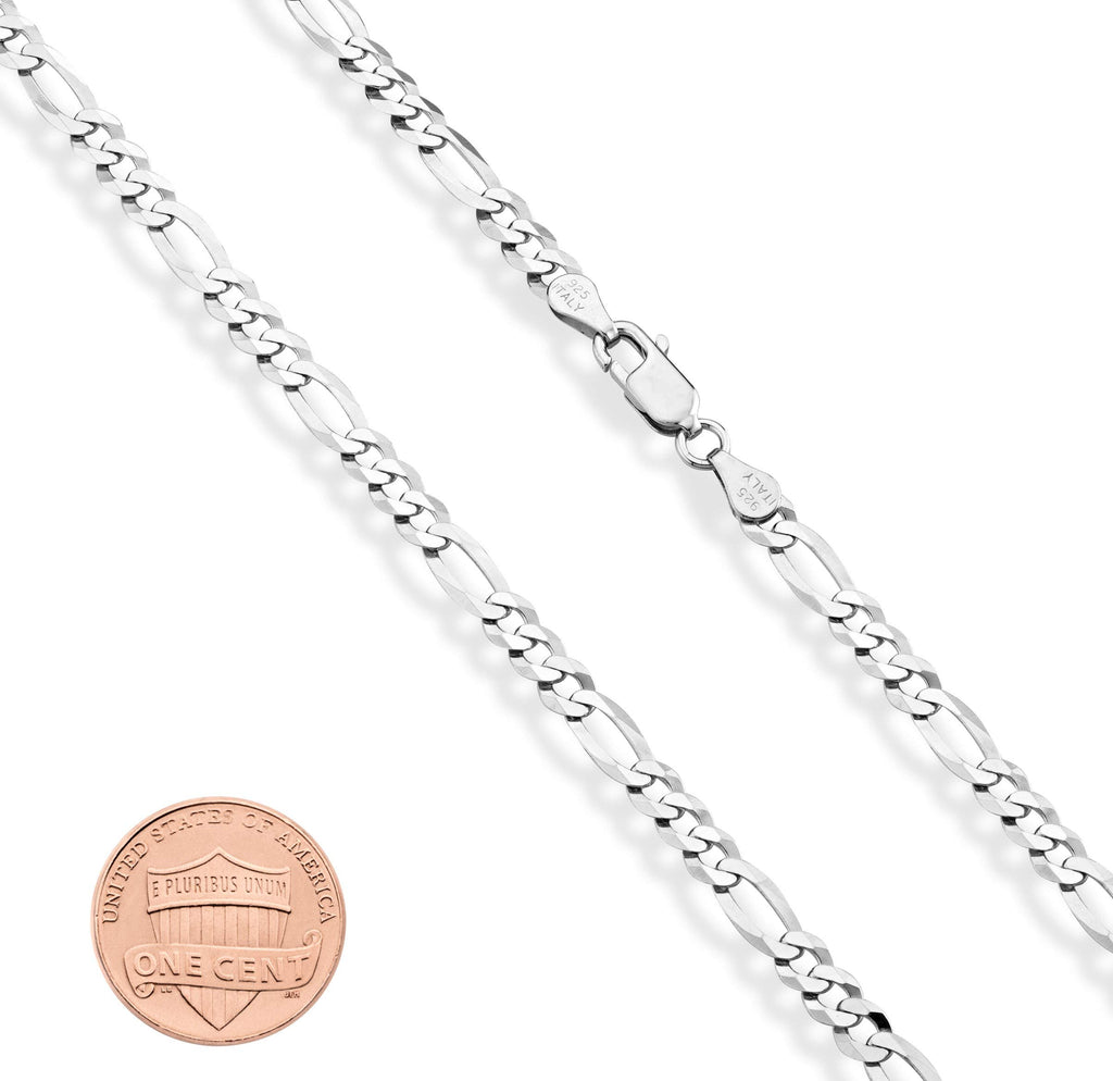 Miabella Solid 925 Sterling Silver Italian 5mm Diamond-Cut Figaro Chain Bracelet for Women Men, Made in Italy (Length 7 Inches)