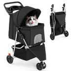 KMFurnila 3 Wheel Pet Stroller for Dogs, Cats Stroller with Storage Basket and Cup Holders, Foldable, Lightweight and Durable, Ideal for Small to Medium Pets, Home Cleaning, Black