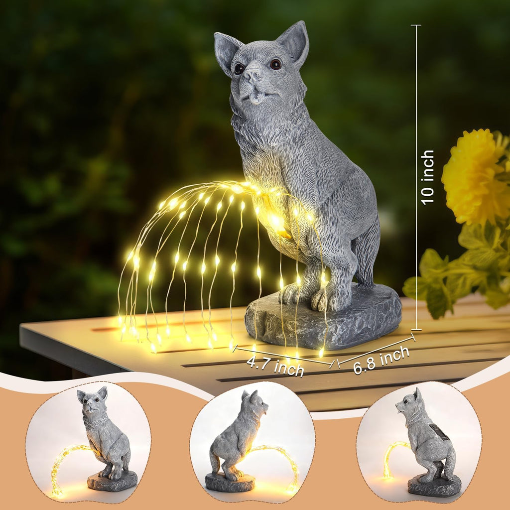 VOFSTAND Dog Statue Garden Decoration with Solar LED Light