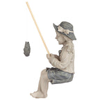Design Toscano Big Catch Fisherwoman Nellie Girl with Fishing Pole Garden Statue, Medium 17 Inch Tall, Cast Stone Resin, Two Tone Stone Finish