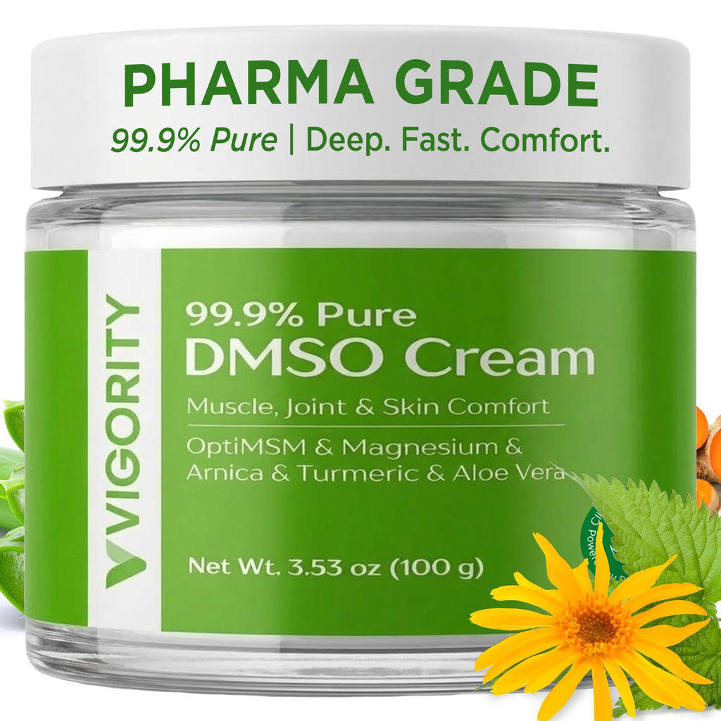 Vigority DMSO Cream 99.9% Pure for Topical Joint, Muscle Comfort - DMSO Pharmaceutical Grade Cream with Arnica, Magnesium, Turmeric, OptiMSM, Aloe Vera 3.53oz