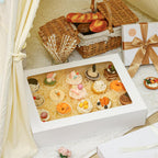 Moretoes 10pcs 19x14x4in Half Sheet Cake Boxes with Window, White Cookie Boxes, for Pastry Baking Cake Donuts Cupcake Pie Packaging For Graduation