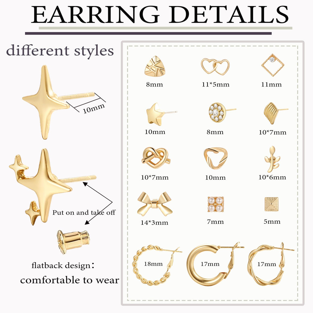 82 Pairs Gold Earrings for Women Trendy, Pearl Bow Small Hoop Stud Earrings Pack, Earring Set Multiple Piercing for Birthday Party Gift