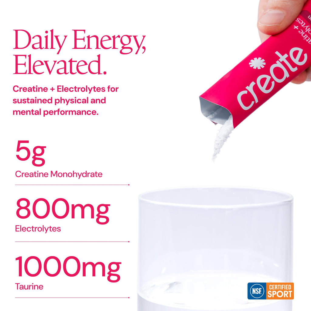 Create Creatine + Electrolytes Mix - Creatine Monohydrate Stick Packs, Supports Energy and Hydration, NSF Certified for Sport, 30 Count, Watermelon
