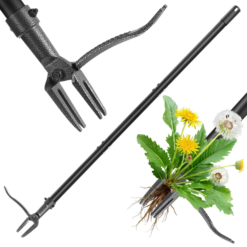 Niulight Stand Up Weed Puller Tool, 46" Adjustable Long Handle with 4-Claw Steel Head, Heavy Duty Weeder for Effortless Root Removal, No Bending or Kneeling