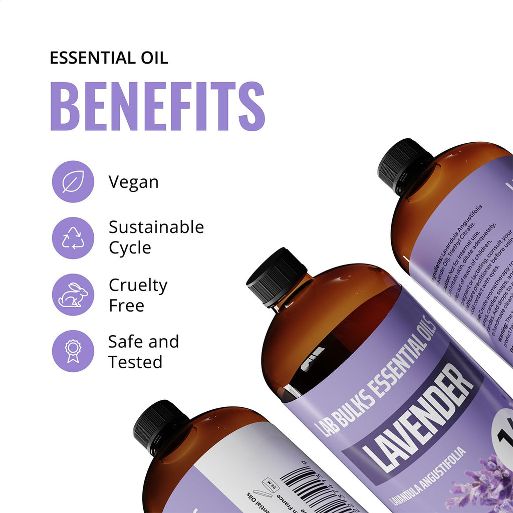 Lab Bulks Essential Oil Lavender Essential Oil 16 oz Bottle for Diffusers, Candles, & Home – Aromatherapy Oil 1 Pack
