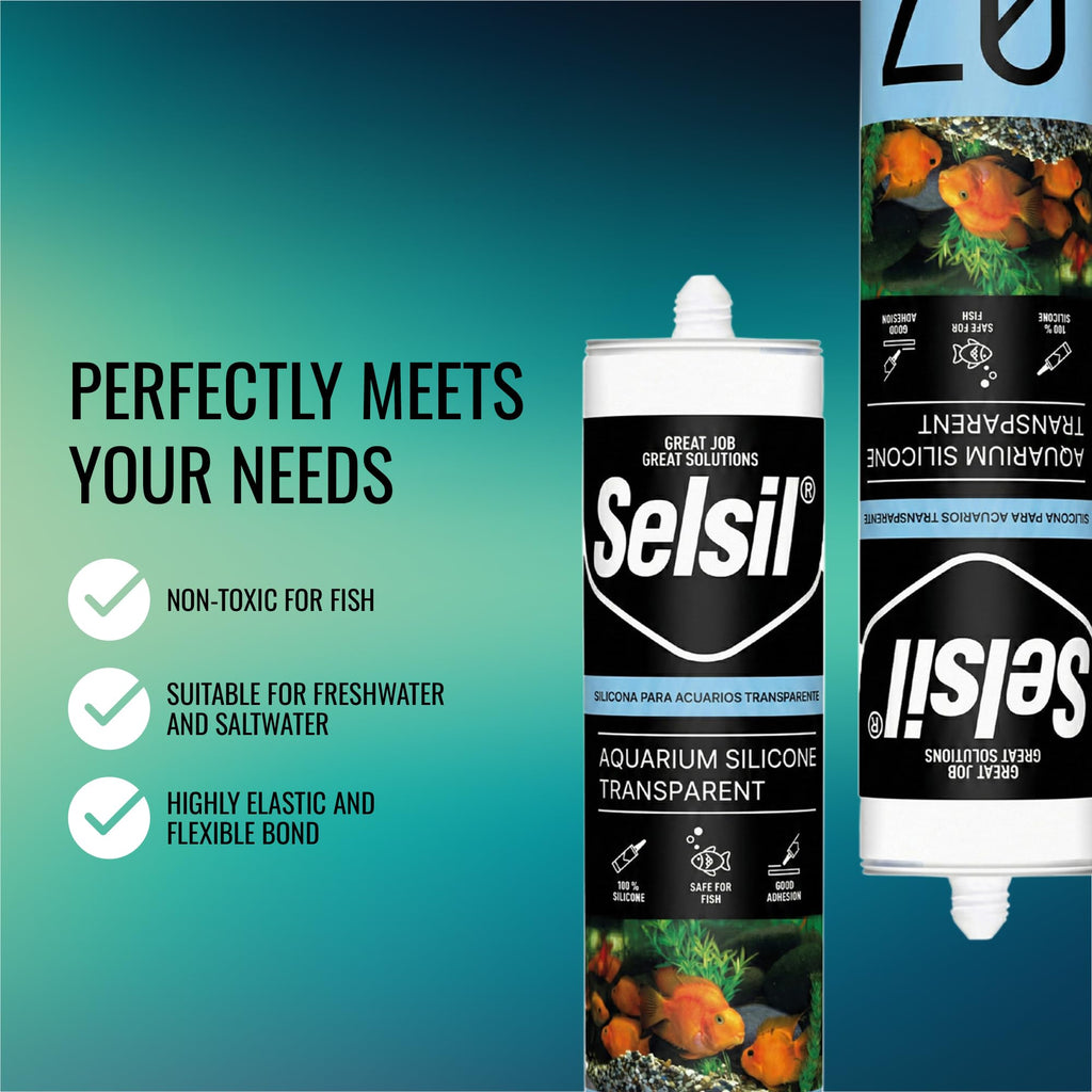 SELSIL Aquarium Silicone Clear Sealant - High Elasticity, Safe for Fish, Solvent-Free, Ozone-Resistant, Transparent 10.14 Fl Oz, 1 Pack