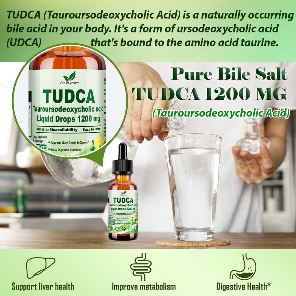 2 Pack Pure TUDCA Bile Salts Liquid Drops 1200mg (Tauroursodeoxycholic Acid) Premium Liver Support, Bile Flow & Gallbladder Cleanse Supplement丨High Absorption Liquid