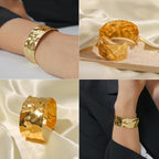 WOWORAMA Hammered Gold Chunky Cuff Bracelet for Women