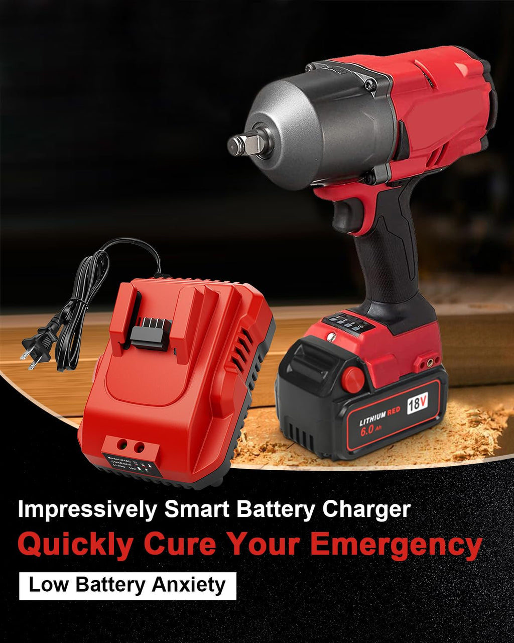 TOMORTOOL 2-Pack 18V 6.0Ah Replacement for Milwaukee M-18 Battery and 1 Charger(red)