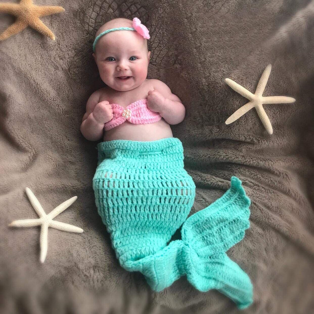 Newborn Photography Props Baby Crochet Mermaid Outfit Tail Headband Bra