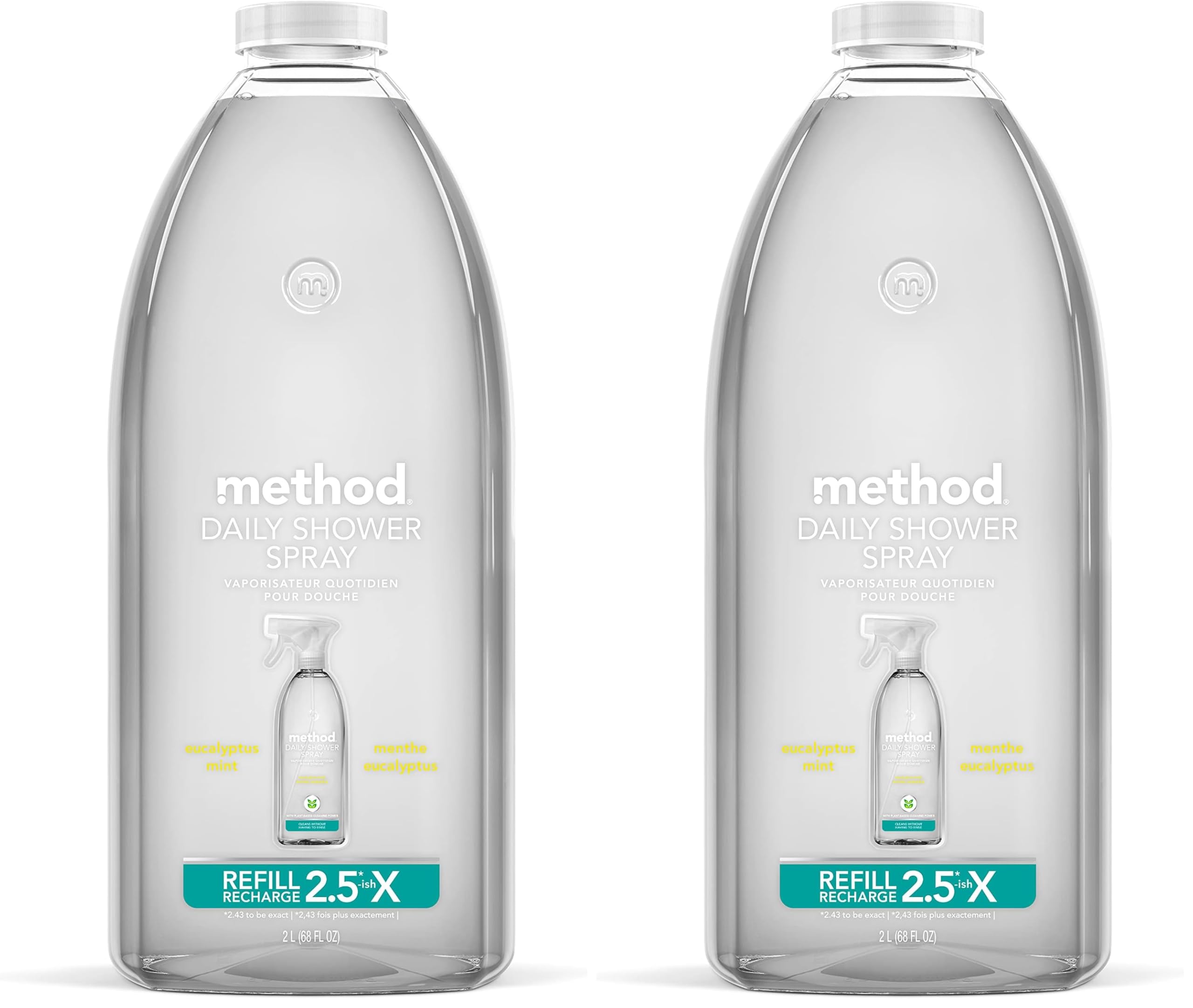 Method Daily Shower Cleaner Refill, Eucalyptus Mint, For Showers, Tile, Fixtures, Glass and Tubs, 68 Fl Oz (Pack of 2)