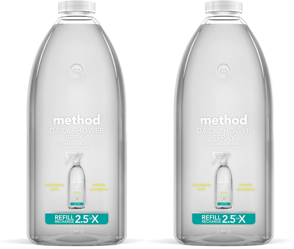 Method Daily Shower Cleaner Refill, Eucalyptus Mint, For Showers, Tile, Fixtures, Glass and Tubs, 68 Fl Oz (Pack of 2)