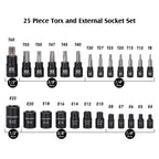 MIXPOWER 25 Piece Torx Bit and Socket Set, 13 Star Bits (T8- T60) & 12 E-Torx Sockets (E4-E22), Professional Grade Auto & Motorcycle Mechanic Set