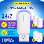 2 Flying Insect Traps & 2 Cartridges - Compatible with Refill - Plug in Fruit Fly Trap for Indoor - Bug Catcher for Gnats, House & Fruit Flies - Use in Any Room (2 Device & 2 Cartridges)