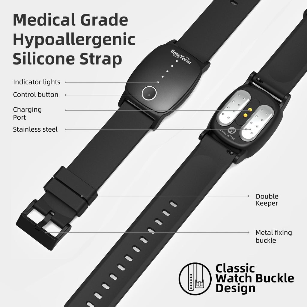 EmeTerm Explore Classic FDA-Cleared Galaxy Black and Navy Blue Anti-Nausea Wristband IP67 Waterproof Morning Motion Travel Sickness Vomit Relief Rechargeable No Gel Drug Free Without Side Effects