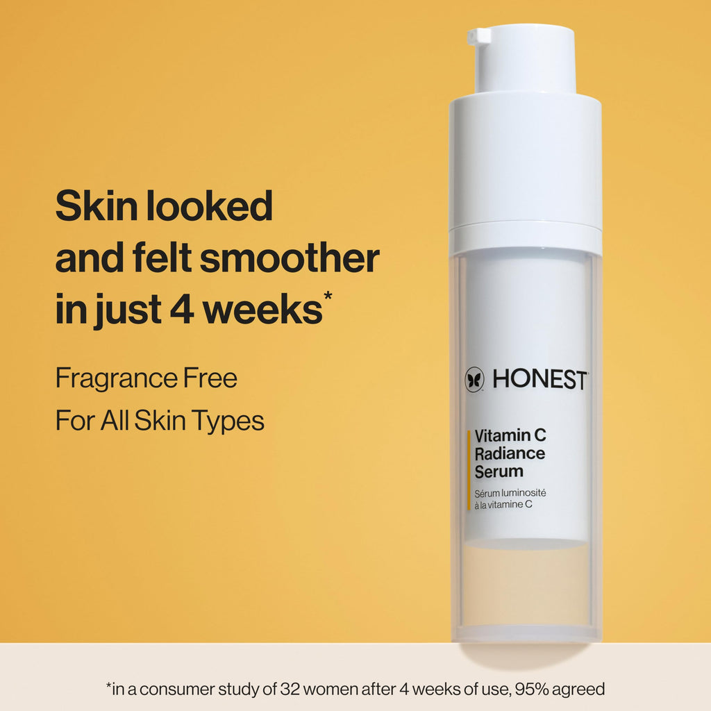 Honest Beauty Vitamin C Radiance Serum, Improves Brightens Skin Tone and Complexion, Gentle for Sensitive Skin, Fragrance-Free, Vegan, 1 fl oz