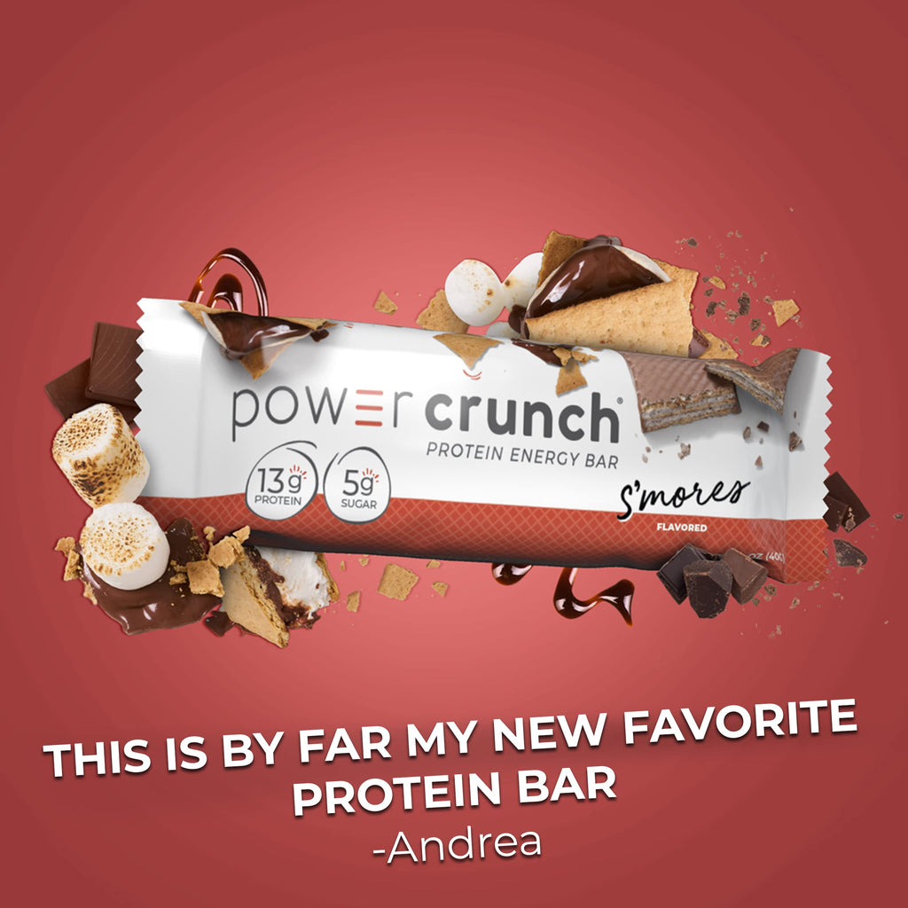 Power Crunch Protein Wafer Bars, High Protein Snacks with Delicious Taste, S'Mores, 1.4 Ounce (Pack of 24)