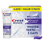 Crest 3D White Brilliance Toothpaste, Luminous Purple, 4.6 oz (Pack of 3), Whiter Teeth in 3 Days, Anticavity Fluoride Toothpaste for 24 Hour Stain Prevention