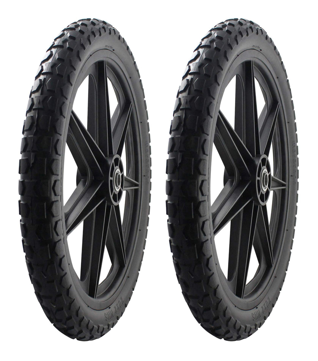 Marathon 92010-2PK Flat-Free 20" Tire and Wheel Assembly, Centered Hub, Ball Bearings, Heavy-Duty Plastic Spoked Wheel, Replacement for Rubbermaid Big Wheel and other Carts, Easy Install, 2 Pack
