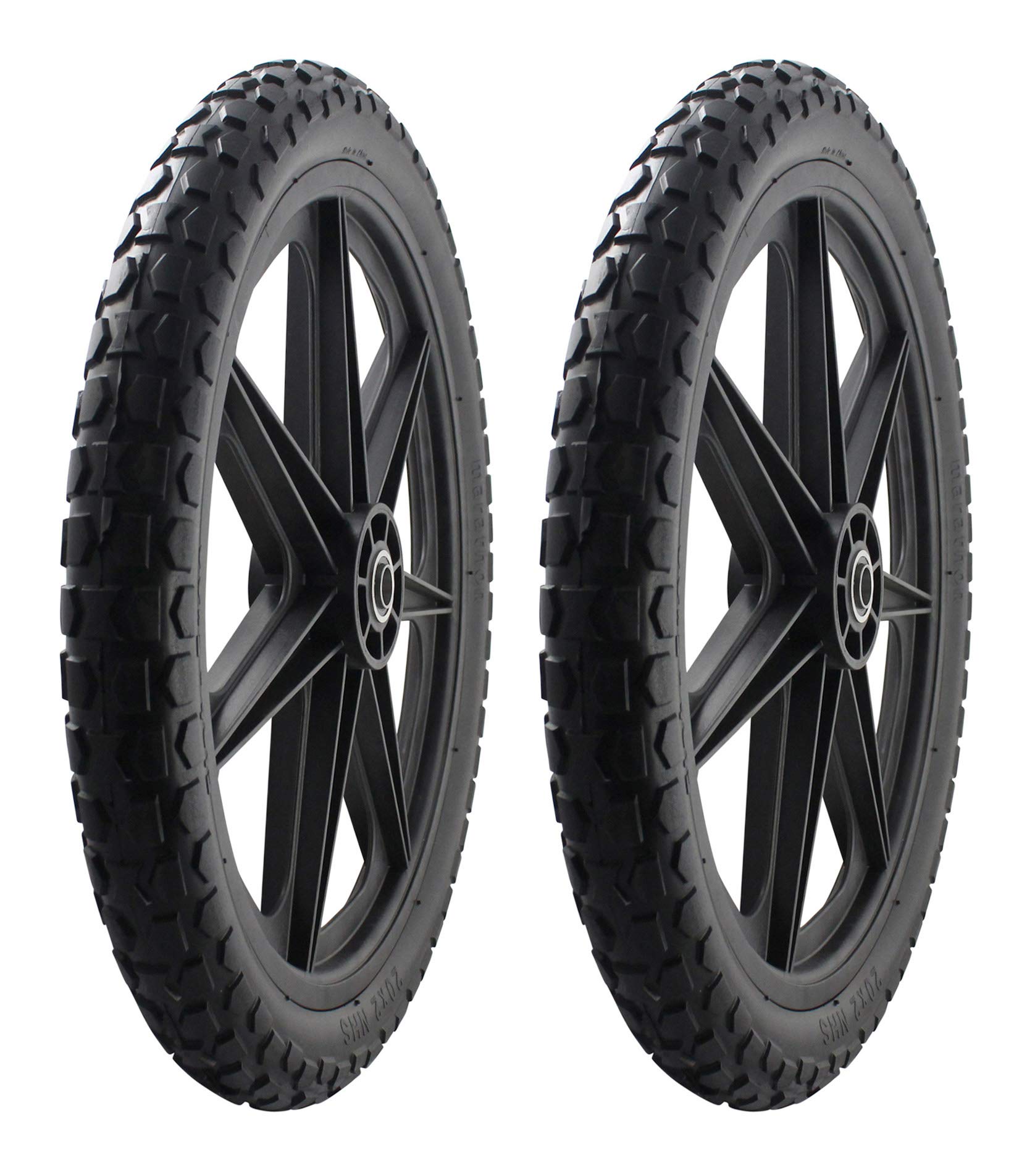 Marathon 92010-2PK Flat-Free 20" Tire and Wheel Assembly, Centered Hub, Ball Bearings, Heavy-Duty Plastic Spoked Wheel, Replacement for Rubbermaid Big Wheel and other Carts, Easy Install, 2 Pack
