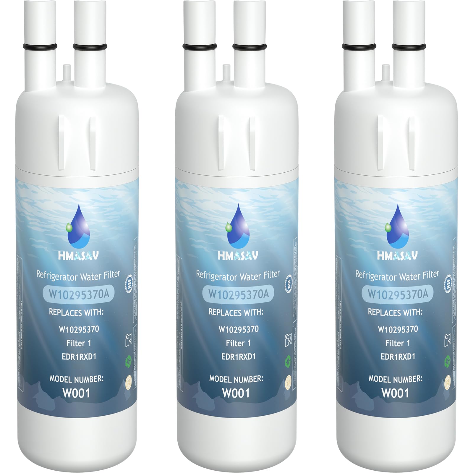 HMASAV W10295370A Water Filter Replacement, Compatible with Whirlpool EDR1RXD1, Everydrop Filter 1, EDR1RXD1B, W10295370, WHR1RXD1, KAD1RXD1, P4RFKB2, P8RFWB2L, 46-9930, 46-9081 3PACK
