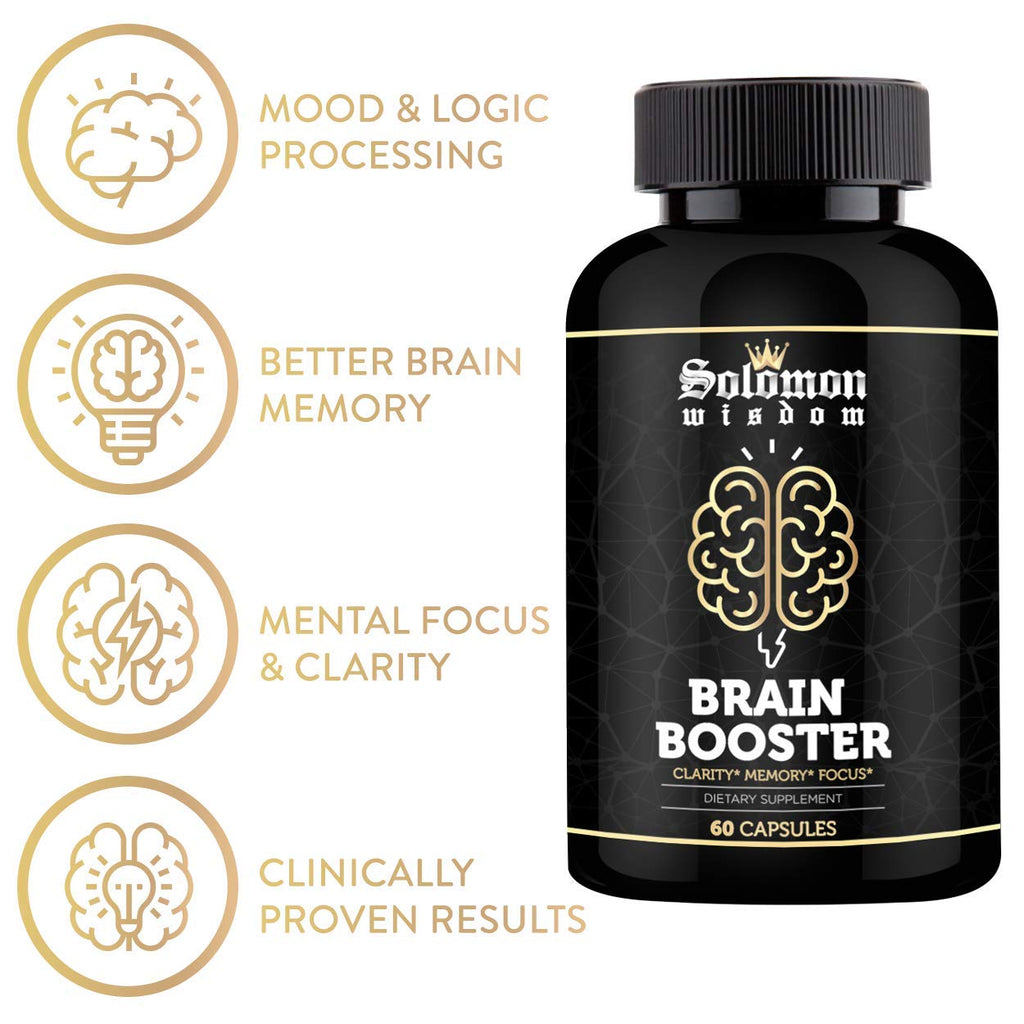 SOLOMON WISDOM Brain Booster – Nootropic Dietary Supplement for Memory Boost – 60 All-Natural Capsules to Enhance Focus & Improve Concentration & Clarity
