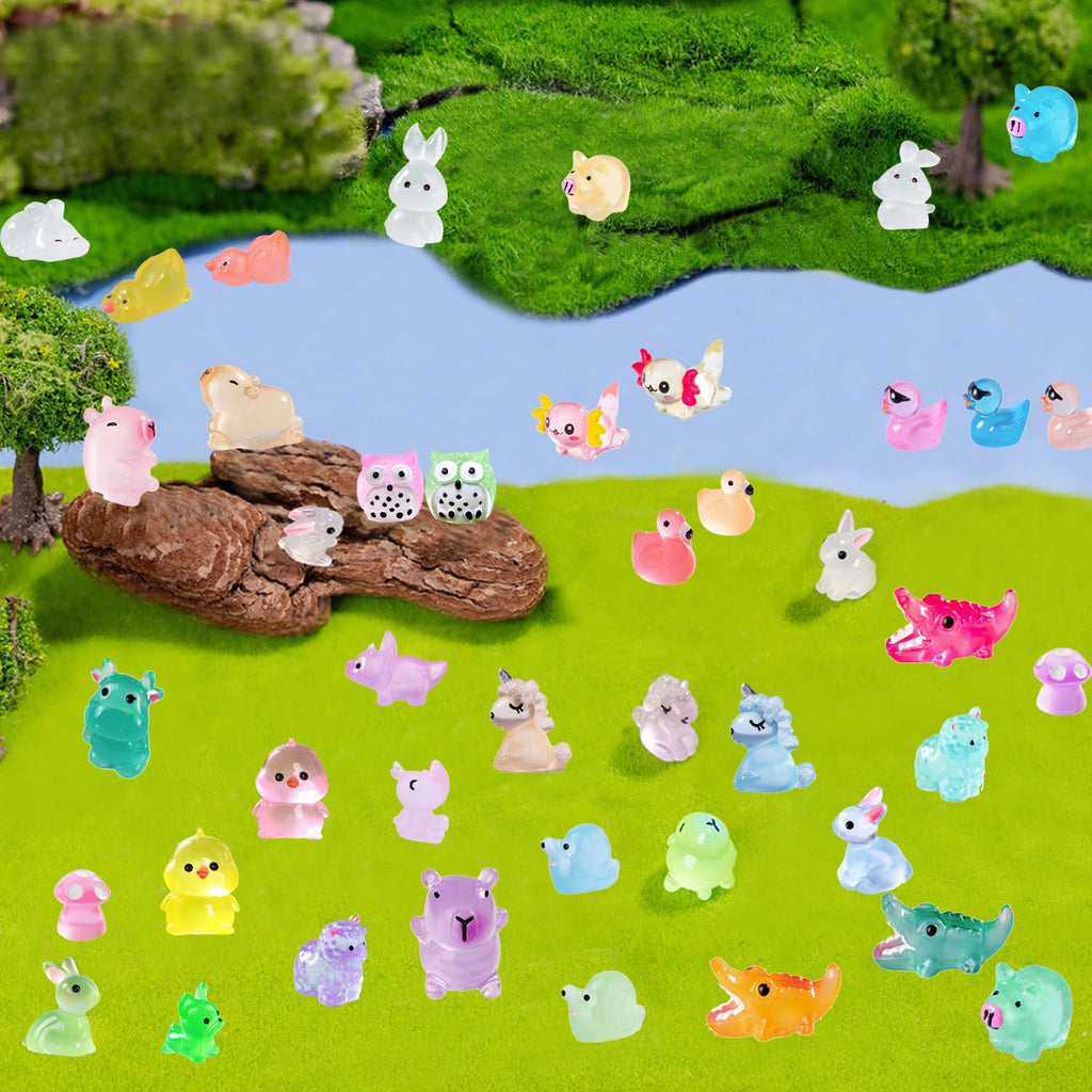 U-Zimikee 150 Pcs Luminous Mini Resin Animals Miniature Animals Figurines Tiny Little Animals Glow in Dark Small Animal Figures to Hide Mini Animals Micro Landscape Ornaments Fairy Garden Accessories