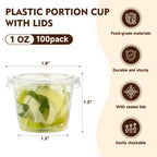 YEEHAW 100 Sets - 1 oz Jello Shot Cups with Lids, Portion Cups, Clear Disposable Plastic Jello Shot Cups for Meal Prep, Salad Dressing, Soufflé, Portion Containers