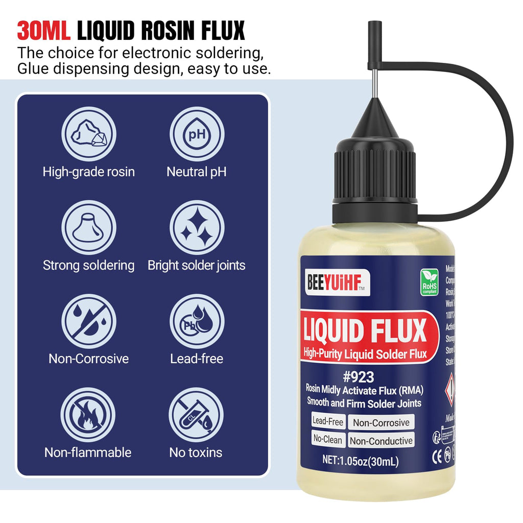BEEYUIHF Liquid Solder Flux Dropper, Liquid Soldering Flux, No Clean Liquid Flux, Electrical Liquid Rosin Flux Solder, Liquid Flux Soldering Squeeze Bottle (30 mL/1.05Oz.)