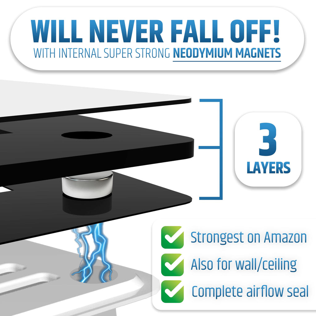 Powerful Magnetic Vent Covers (3-Pack) that Will Never Fall Off (Upgraded Design) - for Sealing Floor/Wall/Ceiling Registers of Width 5.25" to 6", Length 13.25" to 14" | Vent Not Included | White