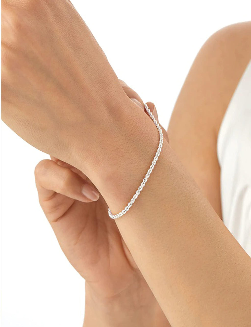 925 Sterling Silver Rope Chain Bracelet 2mm Silver Bracelet for Men Women