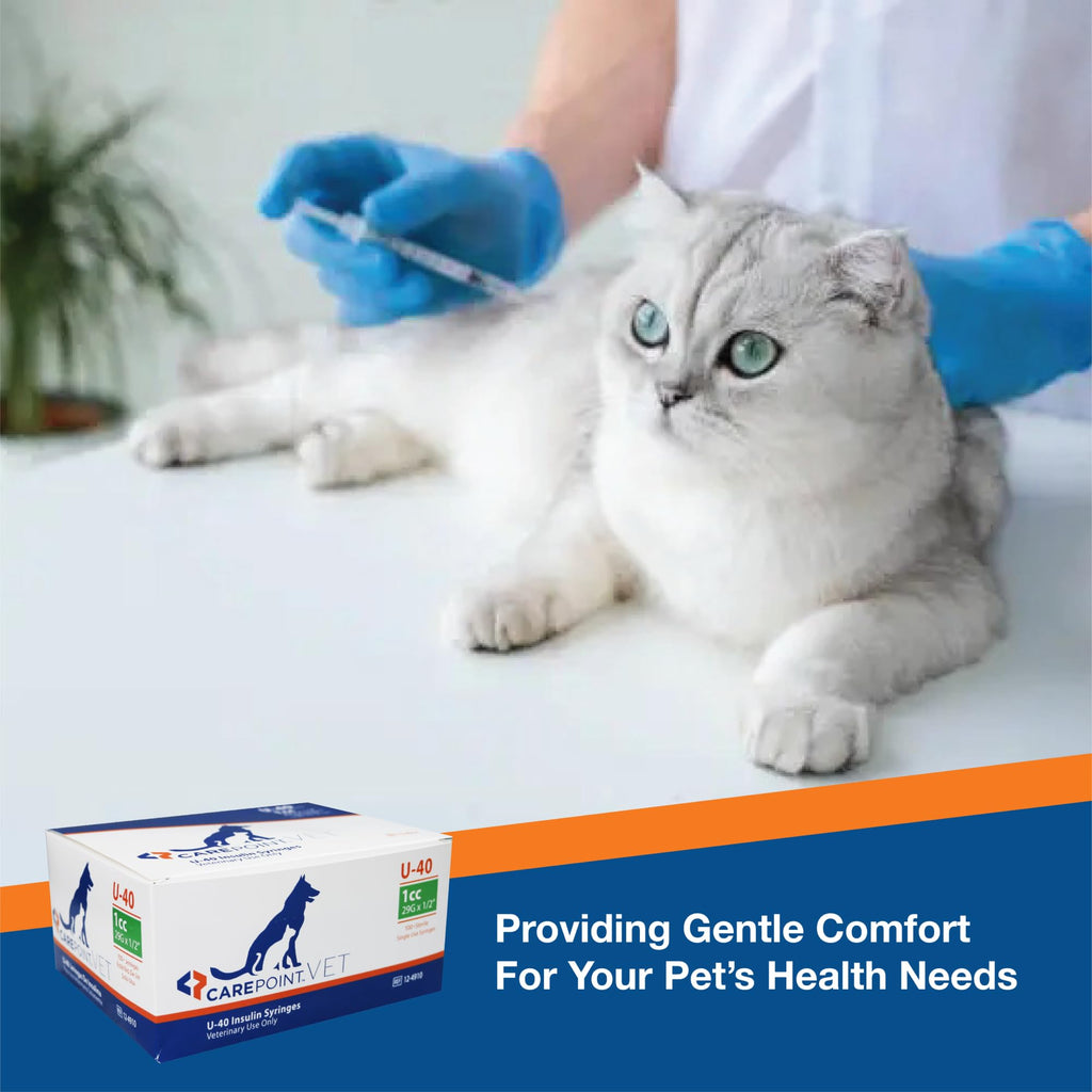 Carepoint Vet U-40 Pet Insulin Syringes, 29G x 1/2" 1cc, Comfortable Injection, Bold Permanent Markings for Accurate Dosage, Disposable, Box of 100