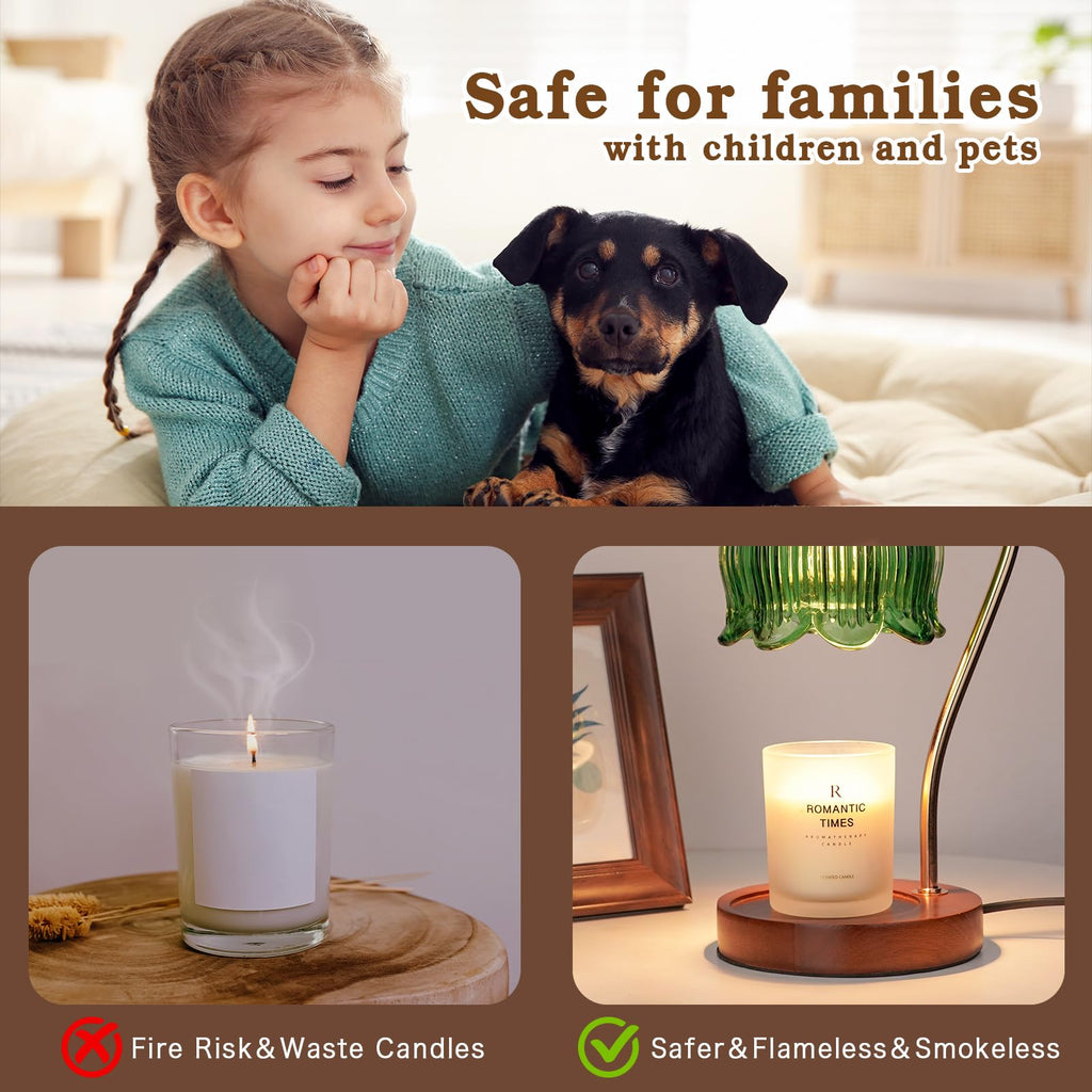 Funistree Green Candle Warmer Lamp with Timer, Dimmable Flower Candle Lamp Warmer, Vintage Christmas Birthday Gifts for Women, Mom, Female Friend, Aromatic Candle Light for Yankee Candles
