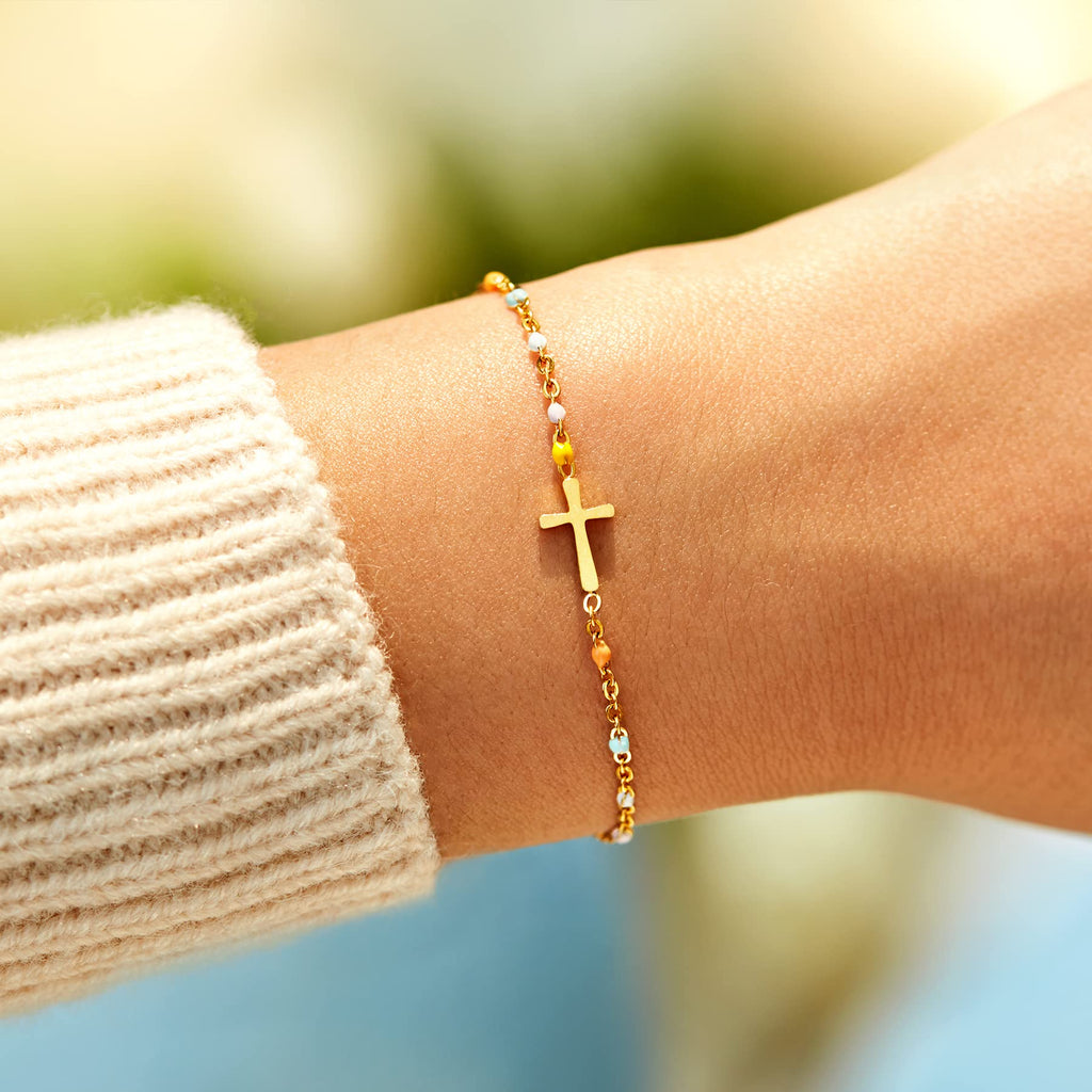 STORYJEWELLERY Friendship Bracelets, Friend Gifts for Women, Bestie Bracelets, Friend Birthday Gifts for Women, BFF Gift, Friendship Jewelry, Cross Bracelet