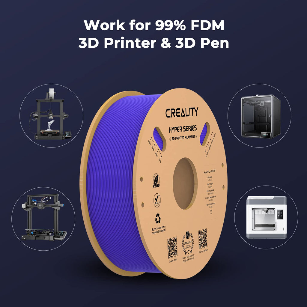 Creality Hyper PLA Filament 1.75mm 2KG, High-Speed Printing 30–600mm/s, Smooth Extrusion and Stable Printing, Low Stringing, 3D Printer Filament,+/- 0.03mm Accuracy (Black+Black)