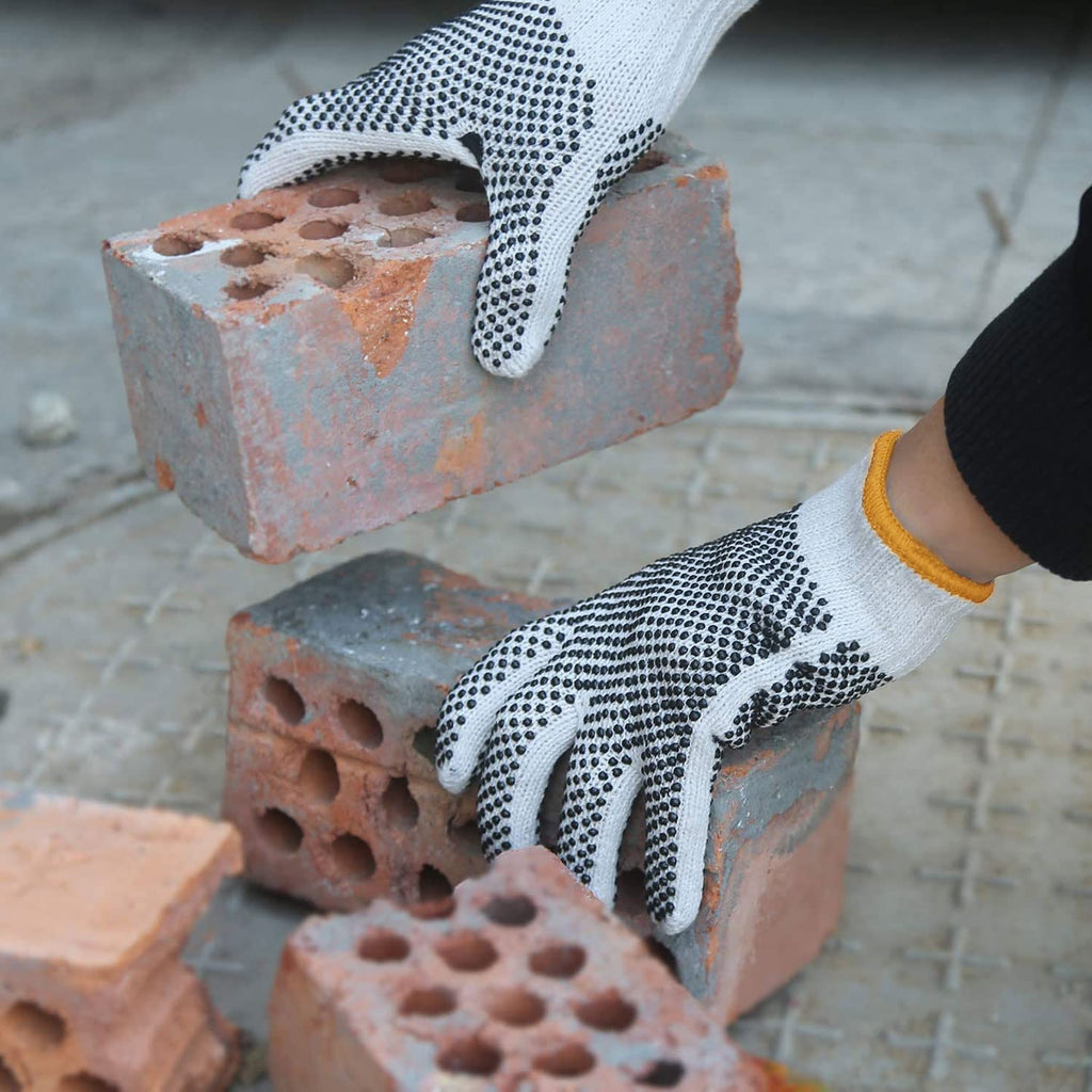 Evridwear Cotton Polyester String Knit Shell Safety Protection Work Gloves for Painter Mechanic Industrial Warehouse Gardening Construction Men & Women 12 Pairs, With Two Side dots, S Size