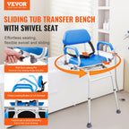 VEVOR Sliding Tub Transfer Bench with 360 Degree Swivel Seat, Sliding Shower Chair with Pivoting Armrest & Padded Seat and Safety Belt, Height Adjustable Bath Chair for Elderly Disabled, 330LBS