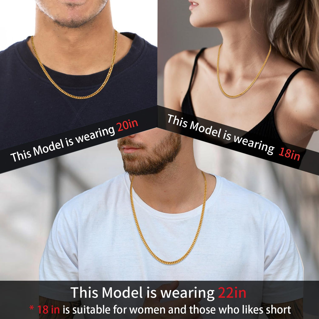 Jewlpire Gold Chain for Men, 6mm Mens Necklace Cuban Link Chain Necklace for Men, 18K Gold Plated Chain Necklace Sturdy & Durable Men's Necklaces 22 inch