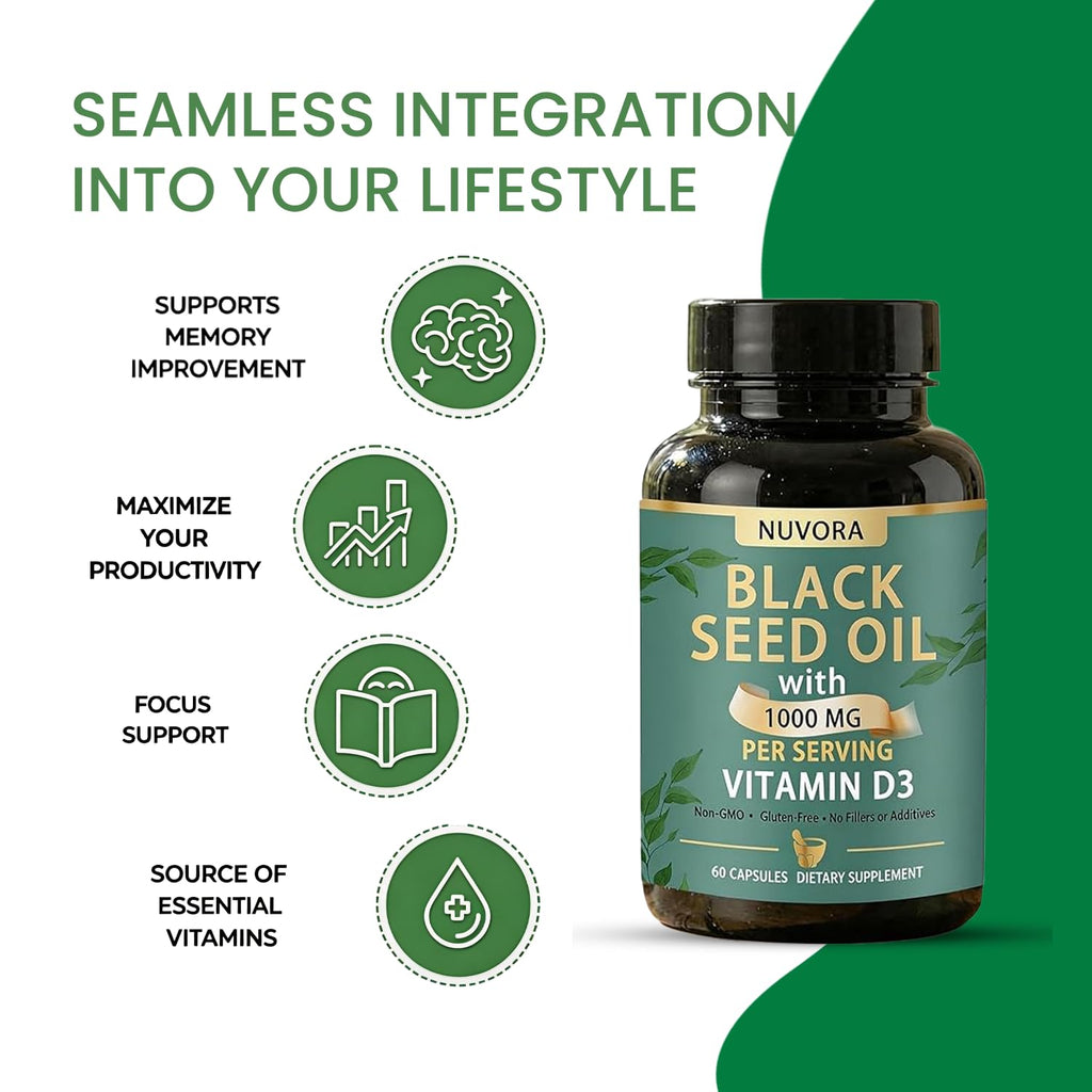 Sabel Black Seed Oil - Within, 5% Thymoquinone, Vitamin D3 1000 MG, Turmeric and Black Pepper Extract Supporting Health by Restoring Balance from 60 Capsules