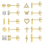 14K Gold Small Stud Earrings Set for Women Flat Back Earrings, 10 Pairs