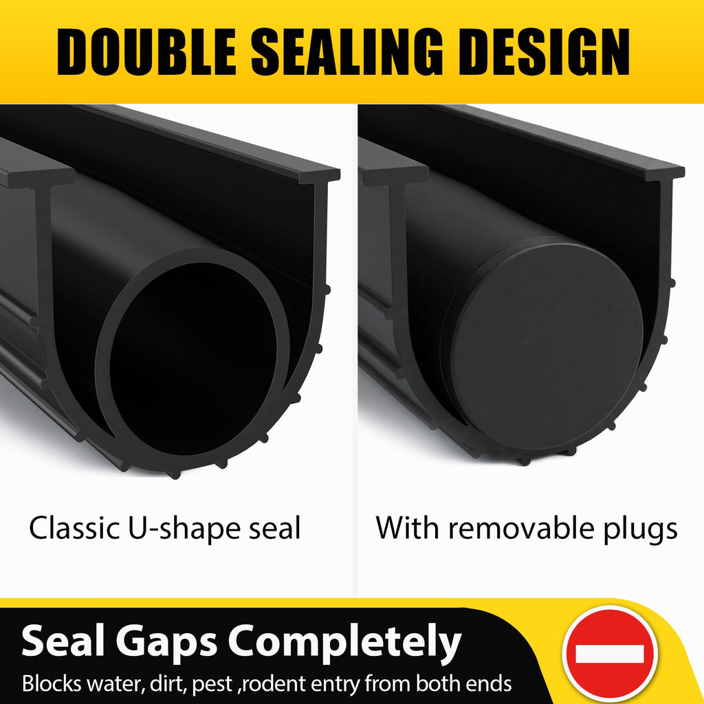 Jin&Bao 5/16" T-End Garage Door Seal Bottom Rubber Weather Stripping with 2 End Plugs, Weatherproof Seal Replacement Strip Dust & Pest Proof Threshold Buffering Garage Door Sweep (10FT, Black)