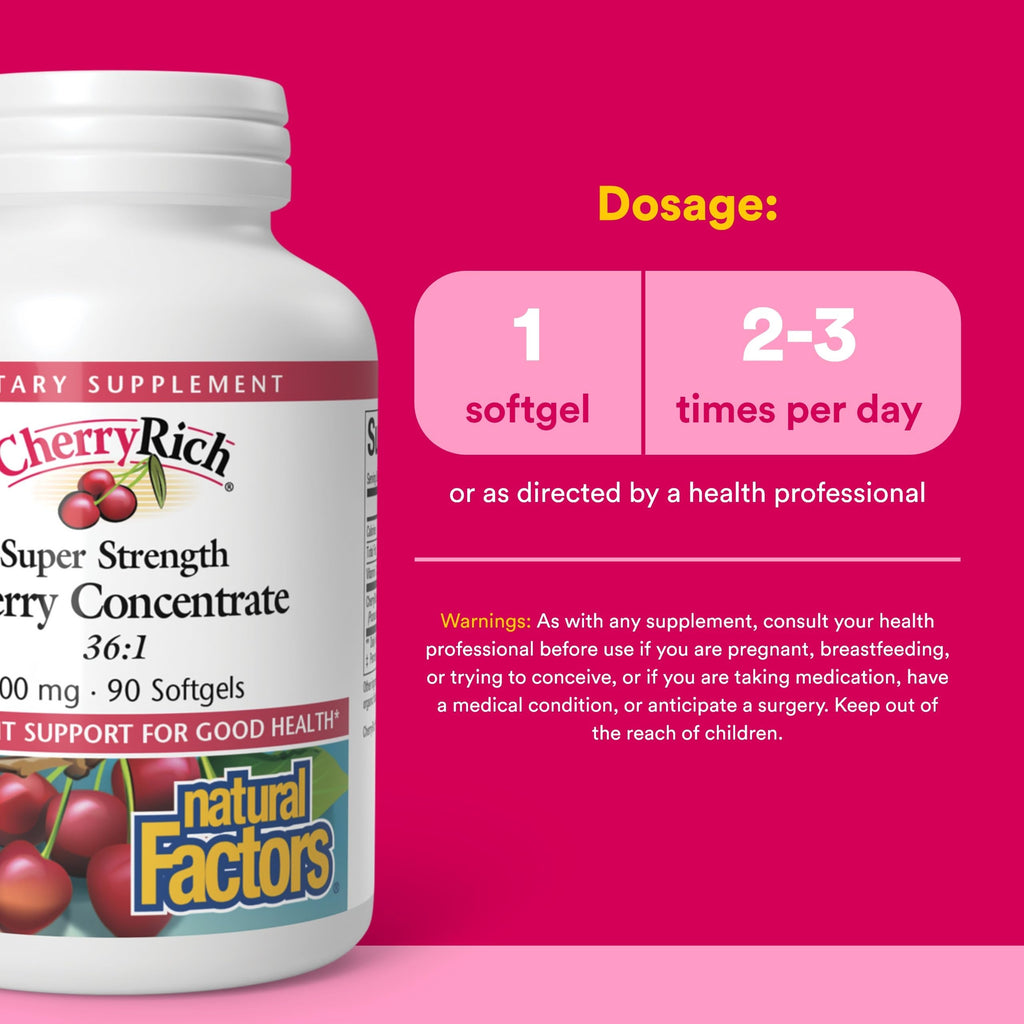 CherryRich by Natural Factors, Super Strength Cherry Concentrate, Antioxidant Support for Healthy Joints and Uric Acid Metabolism, 90 softgels (90 servings)
