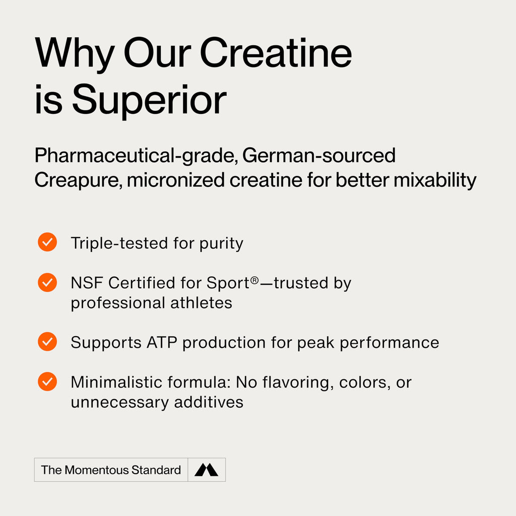 Momentous Creatine Monohydrate Powder - Creapure Creatine Powder - Supports Strength, Lean Muscle, & Recovery for Men & Women - NSF Certified for Sport - 5 g per Serving - 90 Servings