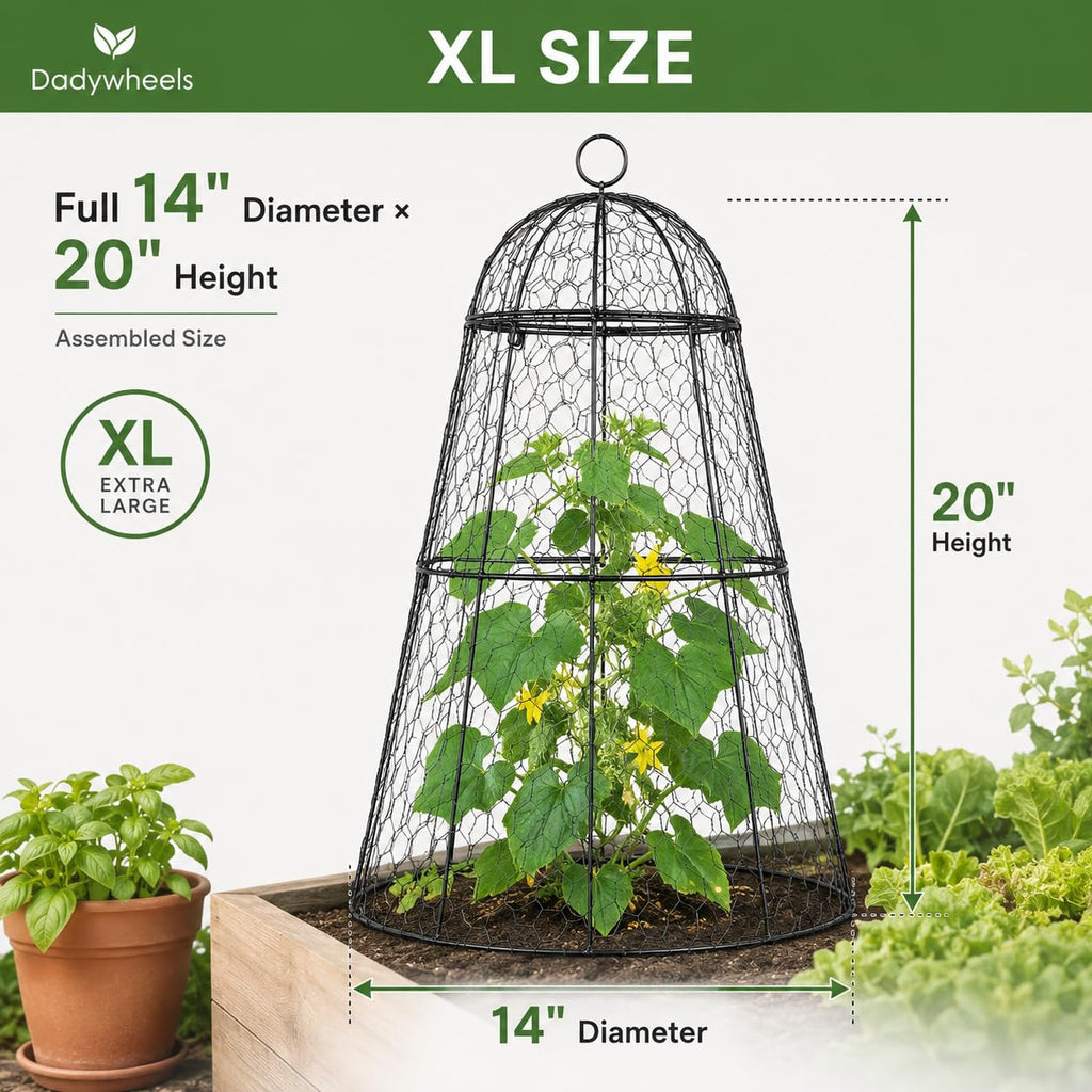 Dadywheels Easy-Snap Open Design Chicken Wire Cloche (6-Pack) - Adjustable Garden Plant Protectors from Birds & Animals for Large Plants & Flowers,14" D x 20" H