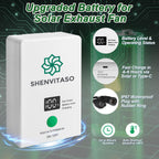 SHENVITASO Solar Powered Exhaust Fan Kit, 25W 8" Ventilation Fan with Battery Backup, Up to 9‑Hour Runtime, 430CFM, IP44 Waterproof, for Chicken Coop, Greenhouse, Shed, Attic, RV