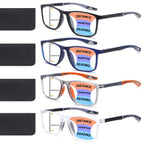 BLOEXCLU 4 Pack Progressive Multifocus Reading Glasses for Men Women TR90 Sports Style Anti-Blue Light Computer Readers (black & blue & grey & transparent, 3, x)