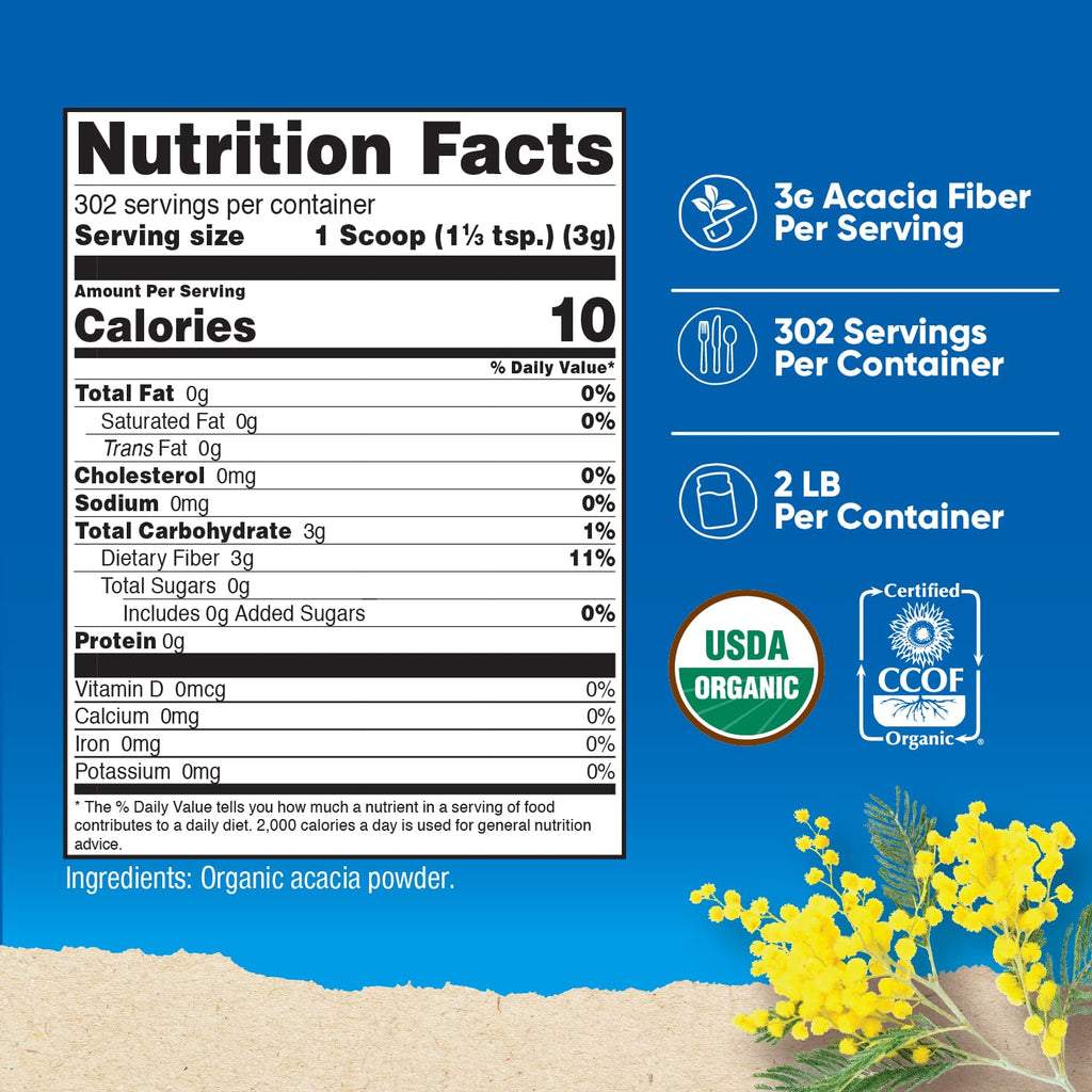 Nutricost Organic Acacia Fiber Powder (2 LB) - USDA Certified Organic, Non-GMO, Gluten Free
