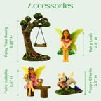 PRETMANNS Fairies for Fairy Garden - 4 Piece Set with Tree Swing